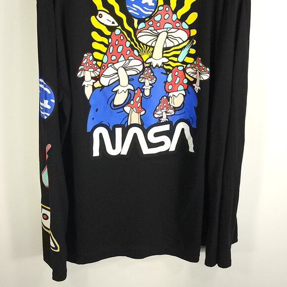 NASA Mushroom Graphic T-Shirt Men's 3XL Black Groovy Psychedelic Long Sleeve - Picture 6 of 12